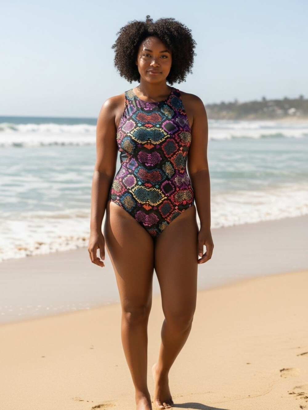 TORRID 3 Rainbow Snakeprint High Neck One-Piece Bathing Suit Sz 3X
